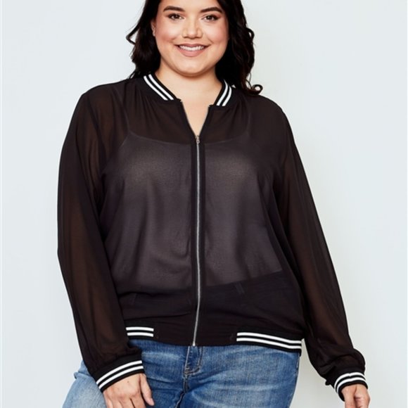 Tyler Black Sheer Contrast Trim Jacket (Plus) - Picture 2 of 5